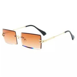 Mens Vintage Gold Rimless Shades Buff Rectangular